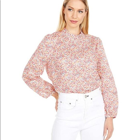 J. Crew Liberty London Ruffleneck Floral Blouse Size L - Picture 2 of 9